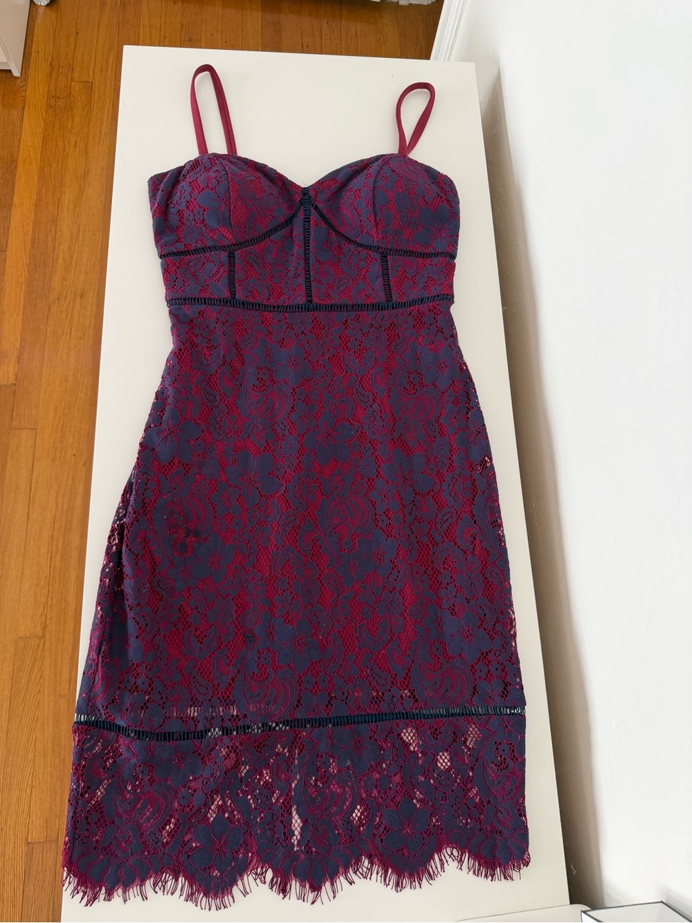 Guess Burgundy and Navy Lace Mini Dress